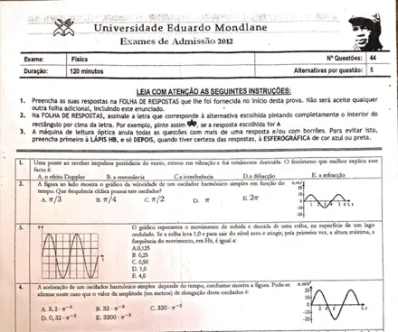 Exame de admissão de Física, Universidade Eduardo Mondlane